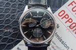 Perfect Replica Jaeger Lecoultre Master Black Face Black Leather Strap Chronograph 40mm Watch
